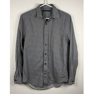 Perry Ellis Mens Small Black White Geometric Micro Print Long Sleeve Button Down